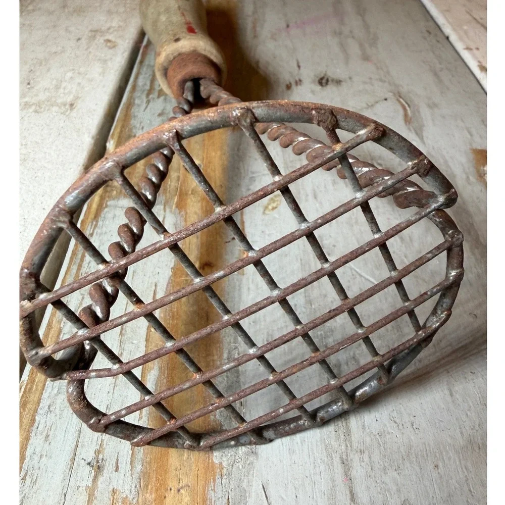 Vintage Antique Wire Potato Masher Primitive Kitchen Tool Wood Handle c1 900